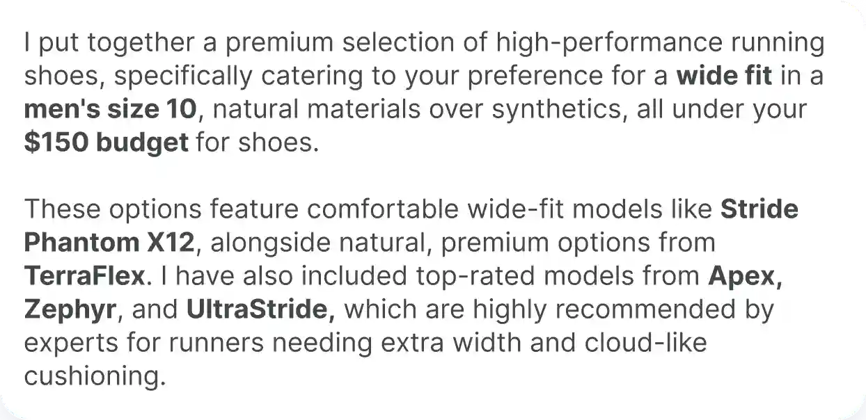 Assistant explanation of the recommended running shoes